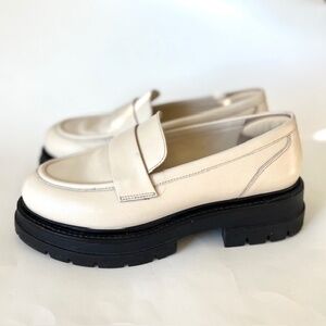 Vince Camuto Paydren White  Leather Platform Loafer Size 7